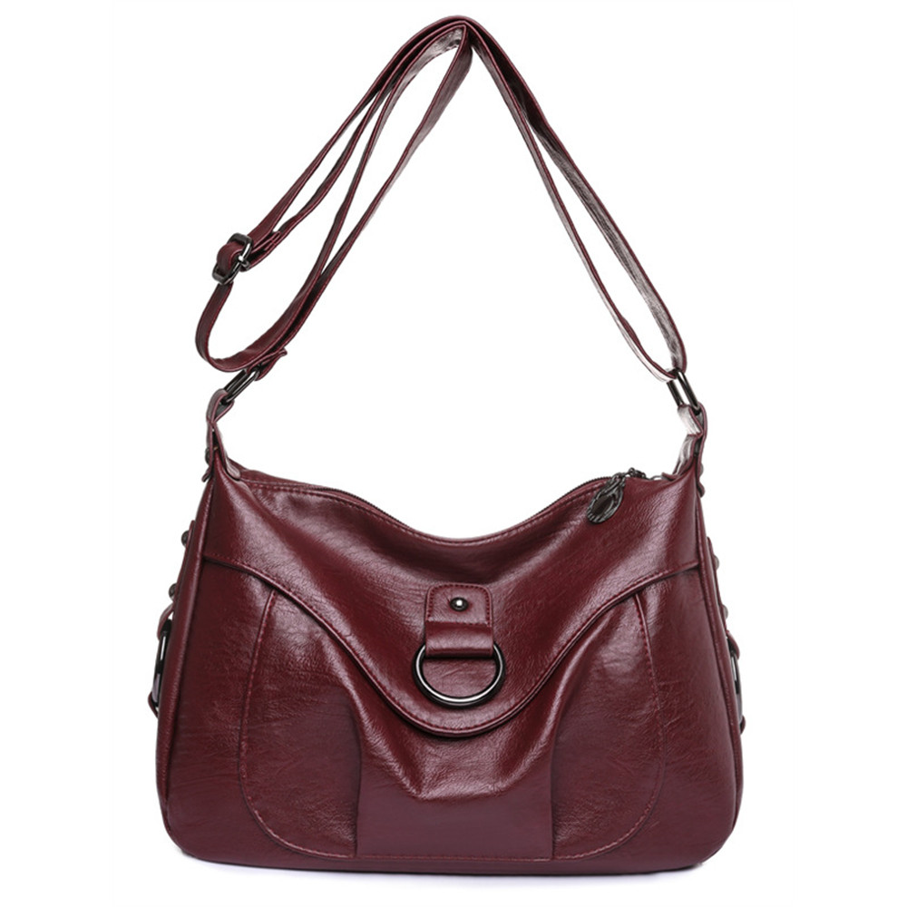 Vintage Studded Pleated Soft Leather Crossbody Bag