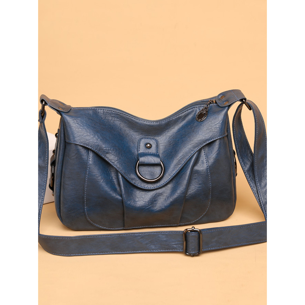 Vintage Studded Pleated Soft Leather Crossbody Bag