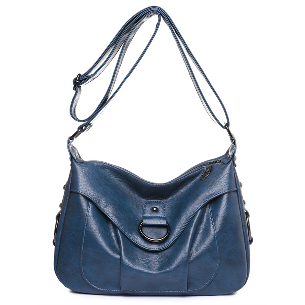 Vintage Studded Pleated Soft Leather Crossbody Bag