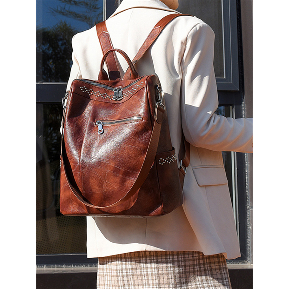 Vintage Studded Utility Shoulder Bag Backpack
