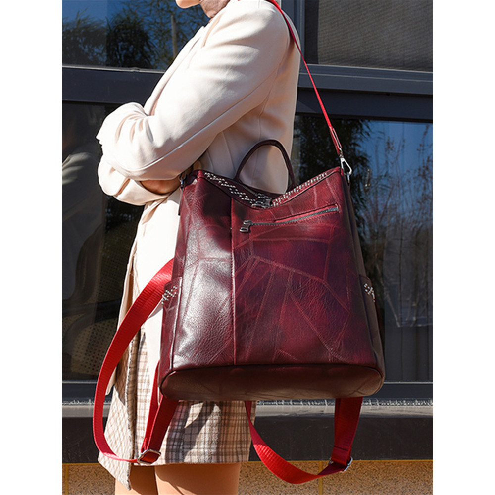 Vintage Studded Utility Shoulder Bag Backpack