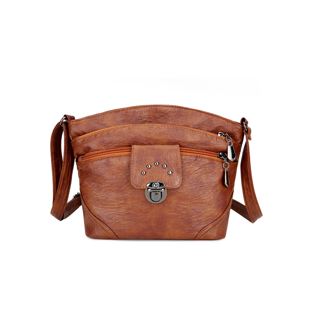 Vintage Studded Washed Leather Crossbody Bag