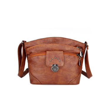 Vintage Studded Washed Leather Crossbody Bag