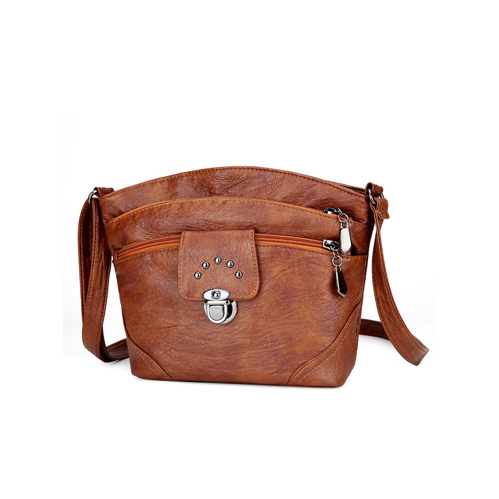 Vintage Studded Washed Leather Crossbody Bag