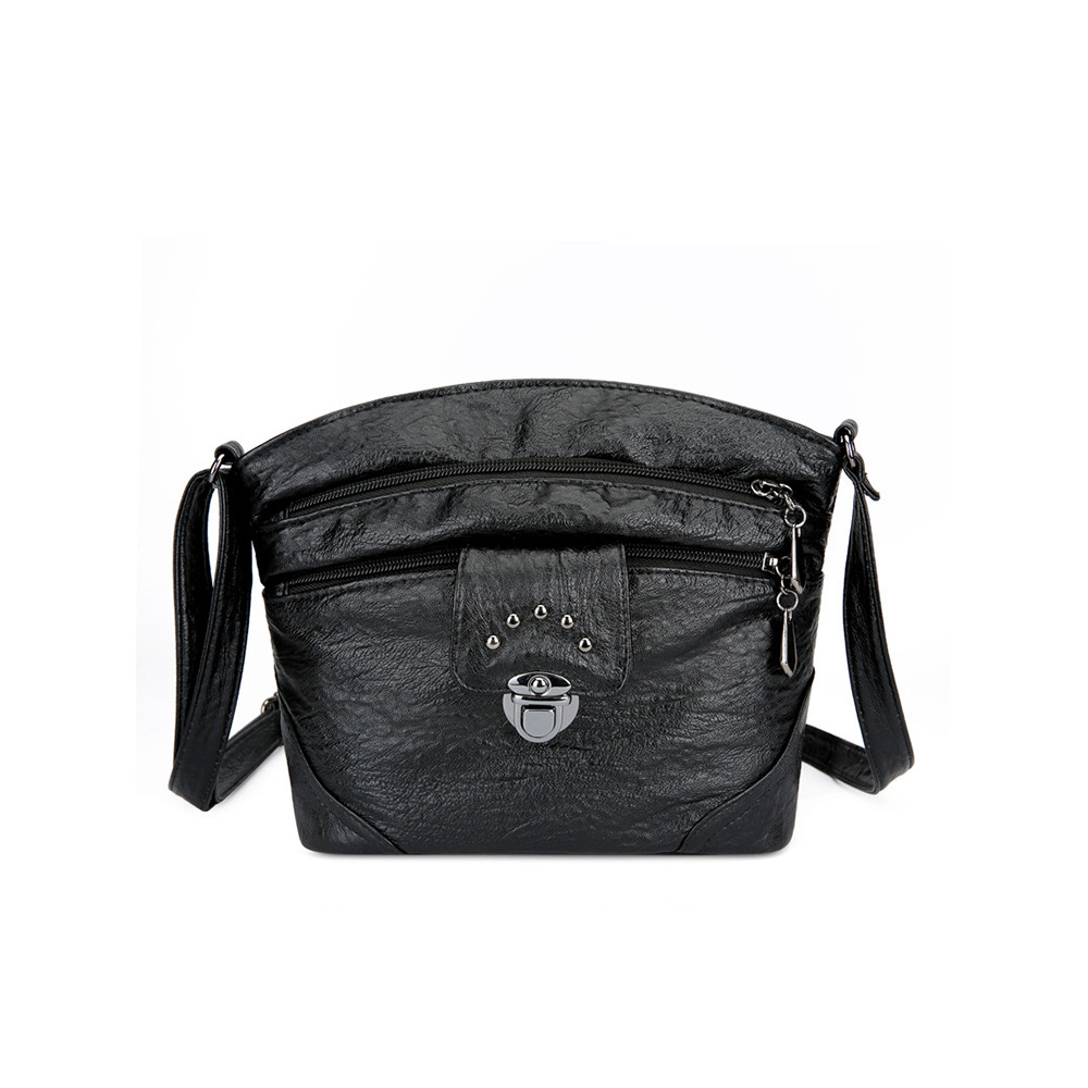 Vintage Studded Washed Leather Crossbody Bag