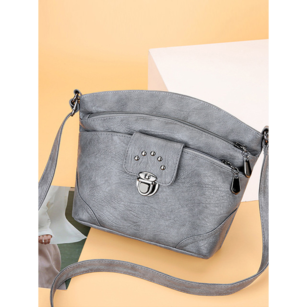 Vintage Studded Washed Leather Crossbody Bag