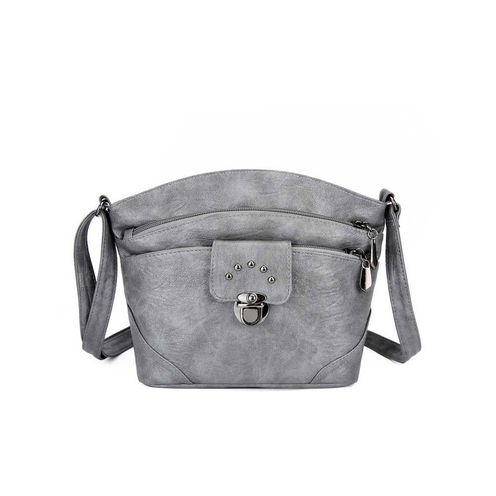 Vintage Studded Washed Leather Crossbody Bag