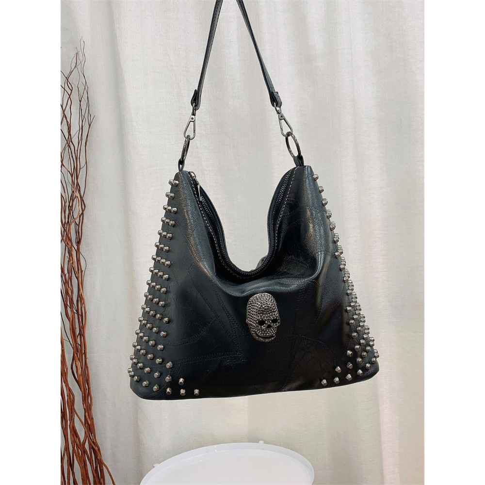 Vintage Stylish Skull Studded Utility Tote Bag