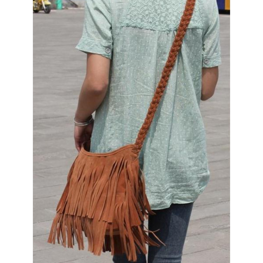 Vintage Tassels Braided Crossbody Suede Bag