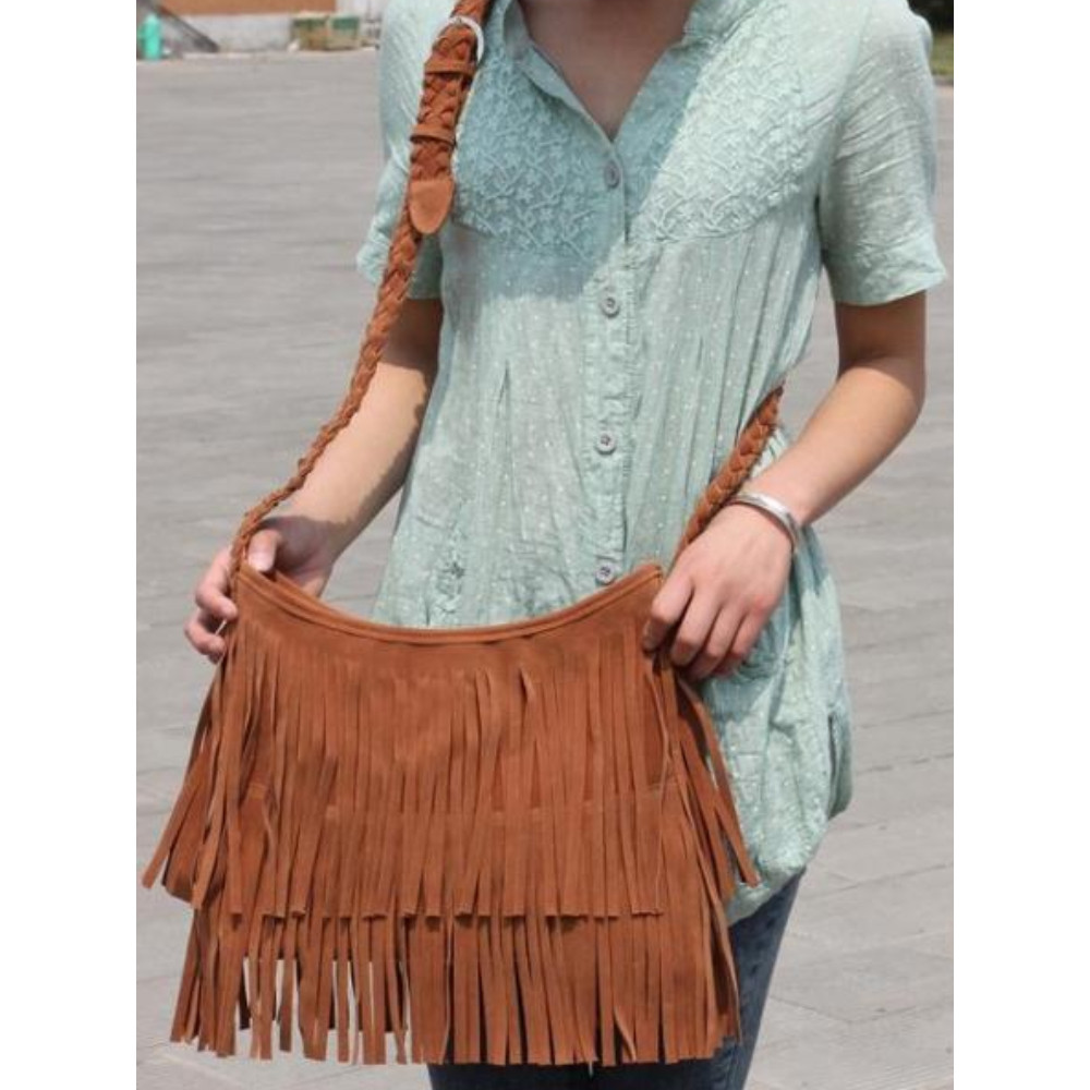 Vintage Tassels Braided Crossbody Suede Bag