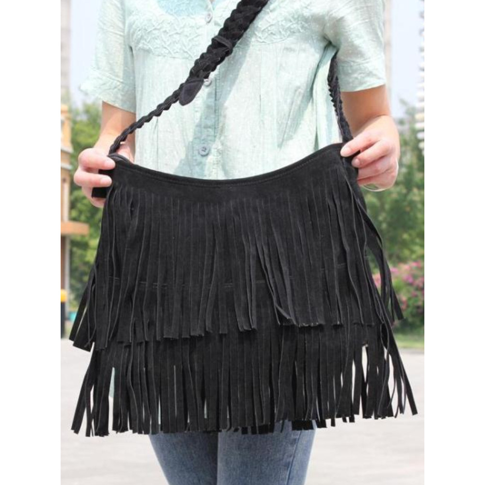 Vintage Tassels Braided Crossbody Suede Bag