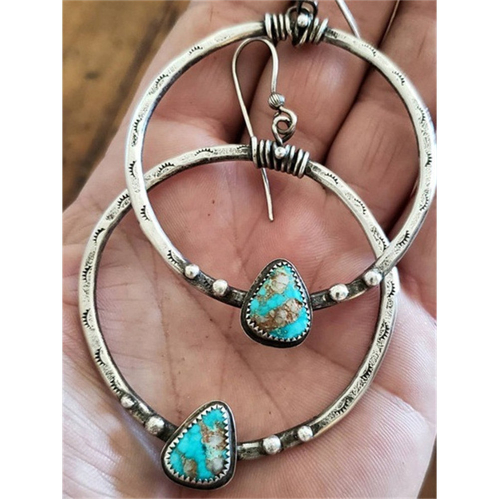 Vintage Turquoise Carved Ring Earrings