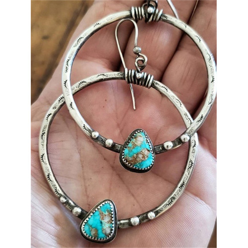 Vintage Turquoise Carved Ring Earrings