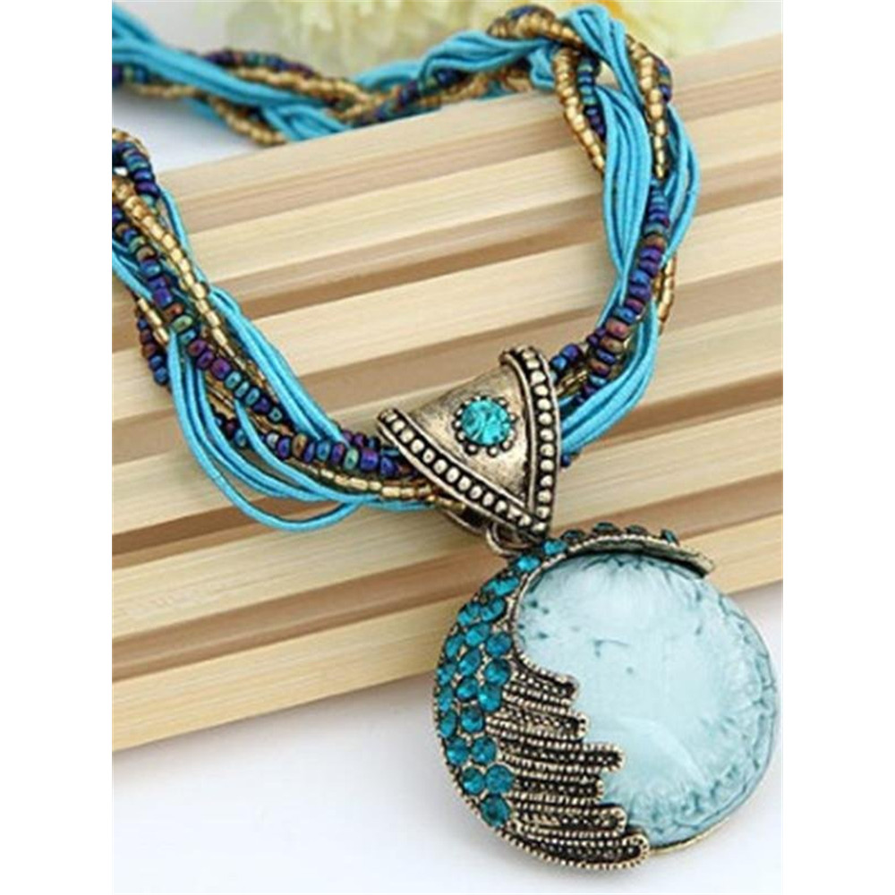 Vintage Turquoise Rhinestone Studded Beaded Necklace