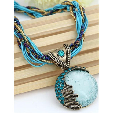Vintage Turquoise Rhinestone Studded Beaded Necklace