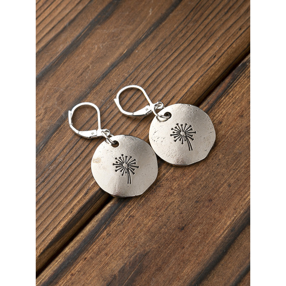 Vintage Unique Dandelion Carving Earrings