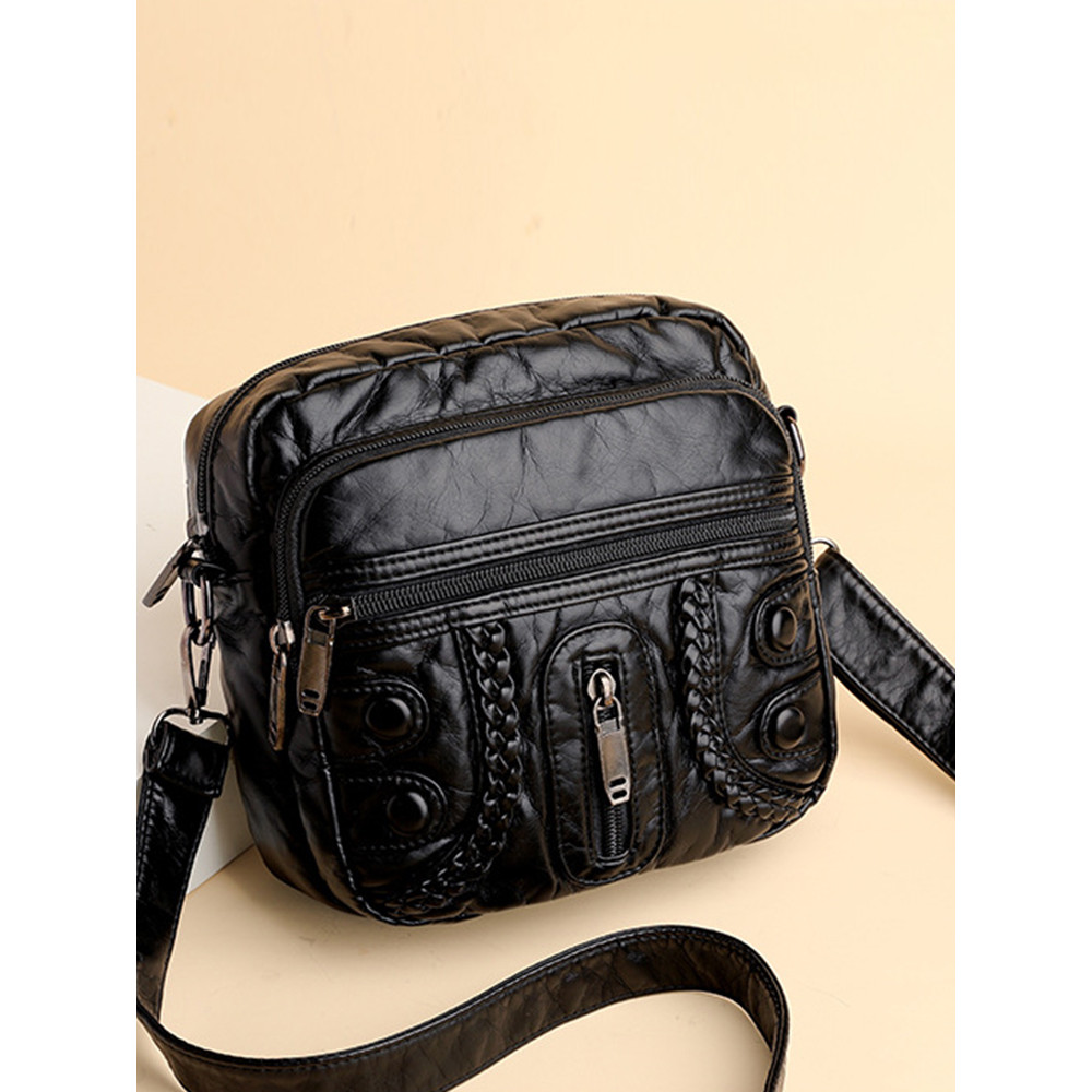 Vintage Washed Leather Utility Crossbody Bag