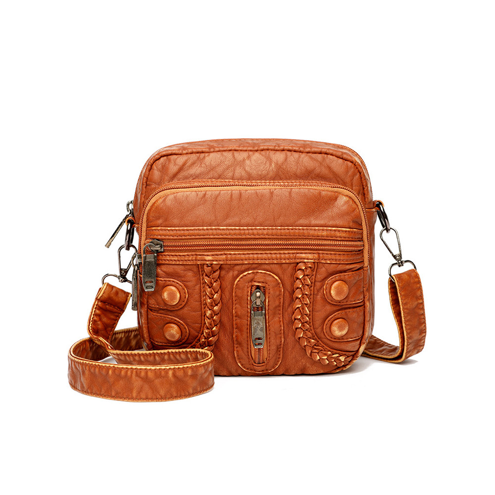 Vintage Washed Leather Utility Crossbody Bag