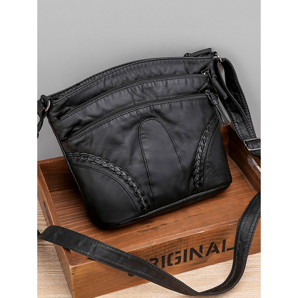 Vintage Washed Leather Utility Crossbody Bag