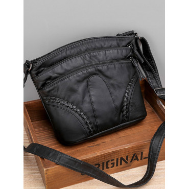 Vintage Washed Leather Utility Crossbody Bag
