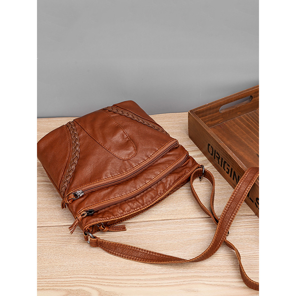 Vintage Washed Leather Utility Crossbody Bag