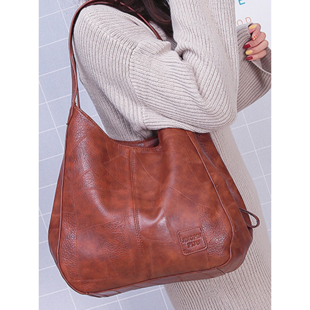 Vintage Washed Soft Leather Utility Shoulder Bag