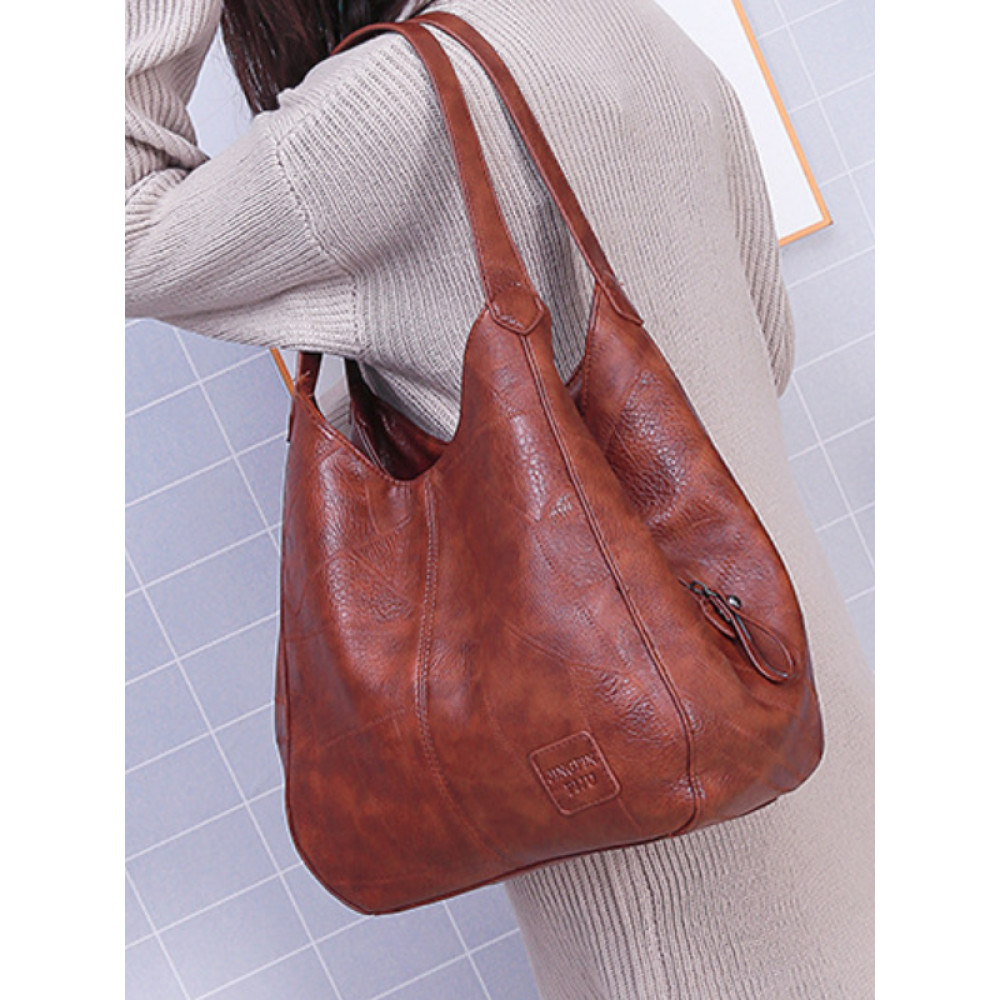 Vintage Washed Soft Leather Utility Shoulder Bag
