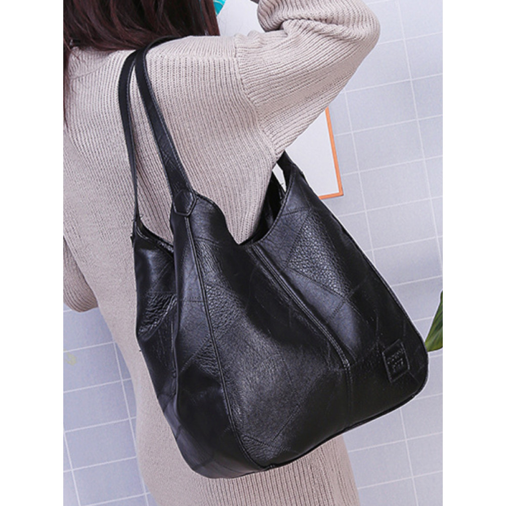 Vintage Washed Soft Leather Utility Shoulder Bag