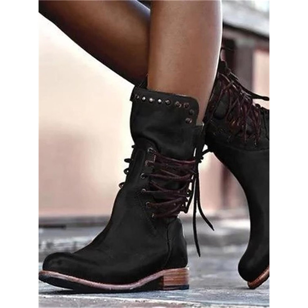 Vintage Washed Studded Laced Boots