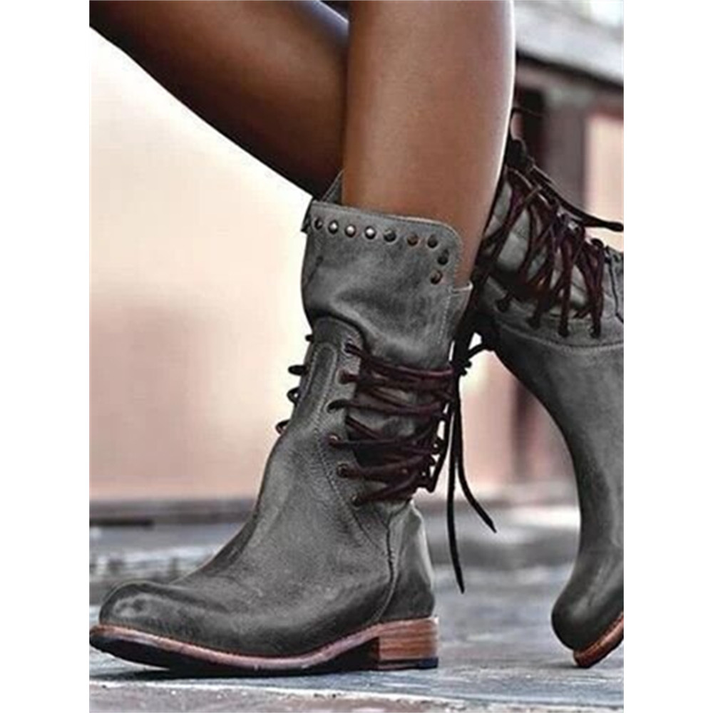 Vintage Washed Studded Laced Boots
