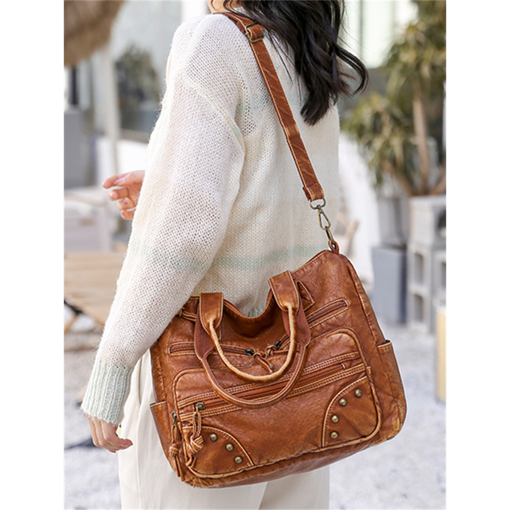 Vintage Washed Studded Utility Crossbody Shoulder Bag