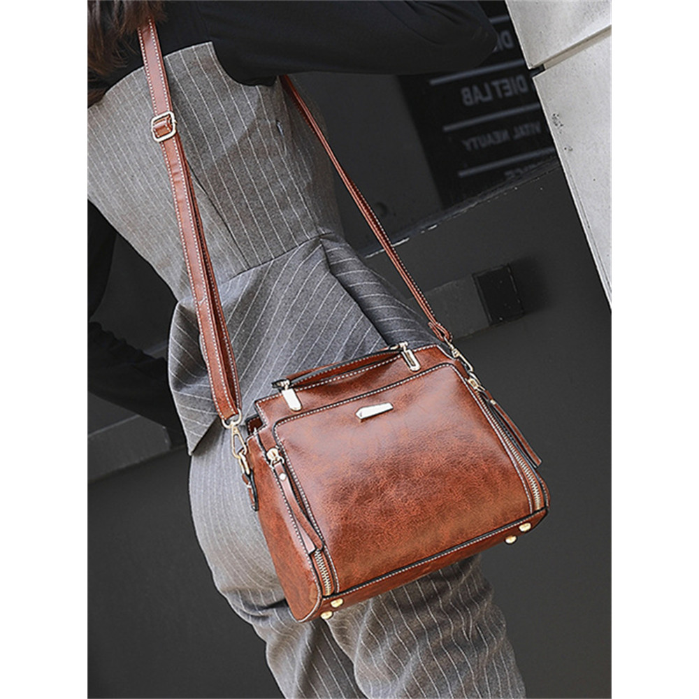 Vintage Zip Up Patch Utility Crossbody Bag