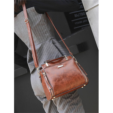 Vintage Zip Up Patch Utility Crossbody Bag