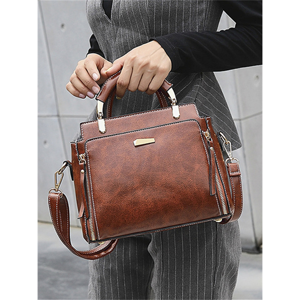 Vintage Zip Up Patch Utility Crossbody Bag