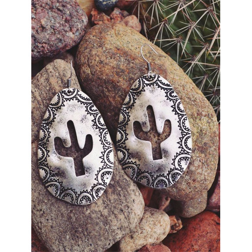 Western Cowgirl Lovely Cactus Carved Earrings