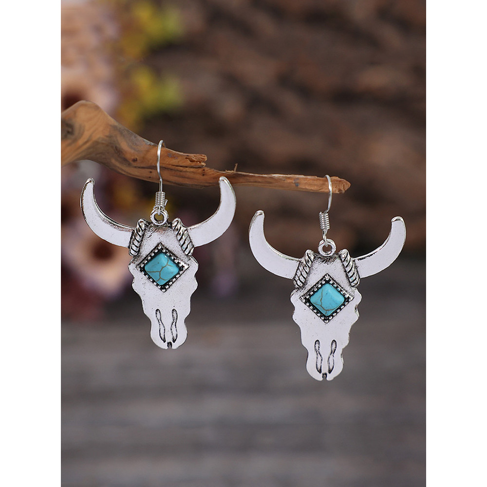 Western Turquoise Cow Head Earrings