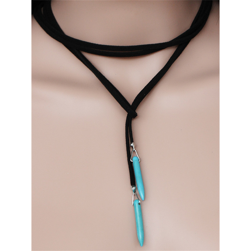 Western Turquoise Pendant Leather Necklace