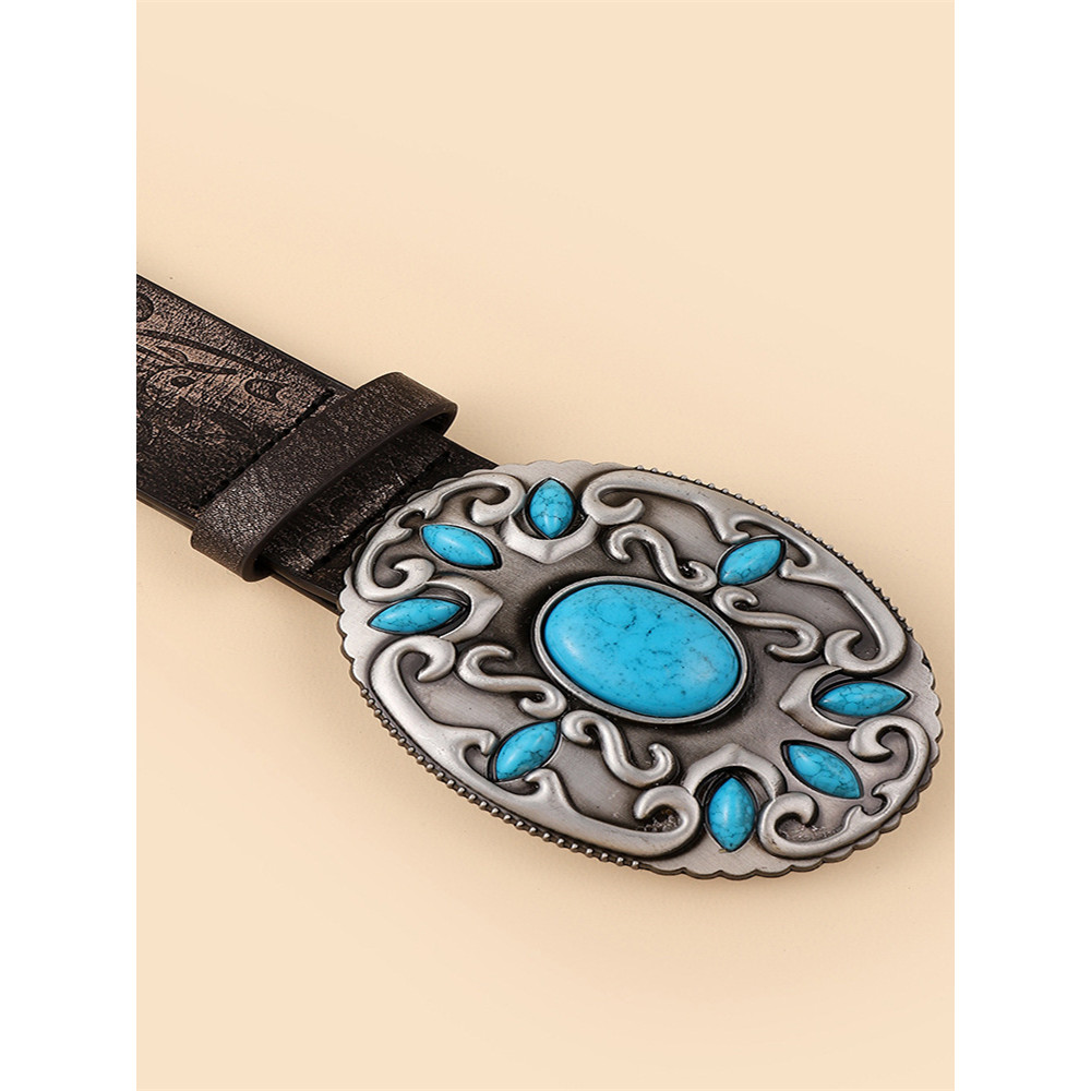 Western Turquoise Studded Vintage Carved Belt