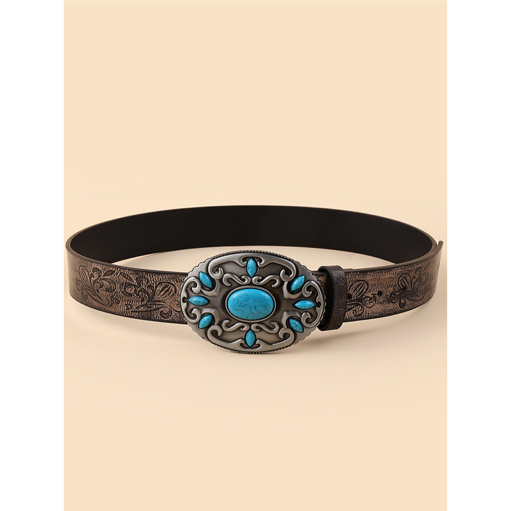 Western Turquoise Studded Vintage Carved Belt
