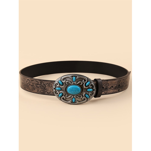 Western Turquoise Studded Vintage Carved Belt