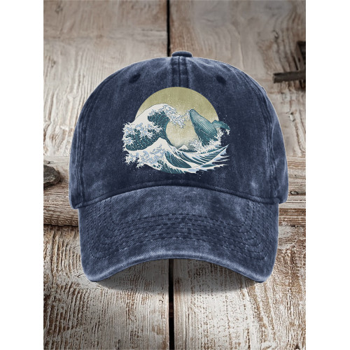 Whale Breach Great Wave Japanese Art Washed Cap