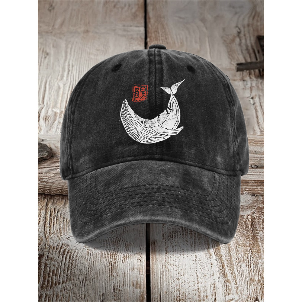 Whale Japanese Lino Art Washed Cap