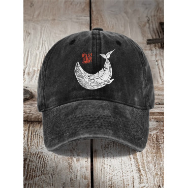 Whale Japanese Lino Art Washed Cap
