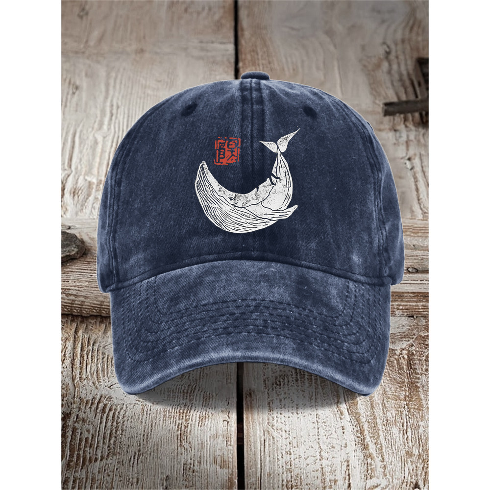 Whale Japanese Lino Art Washed Cap