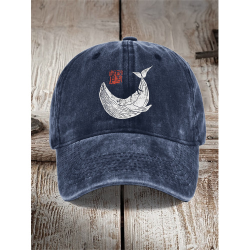 Whale Japanese Lino Art Washed Cap