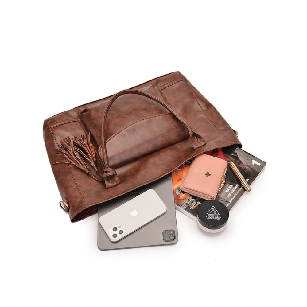 trVintage Handbag Oil Wax Leather Large-Capacity Luggage Bag