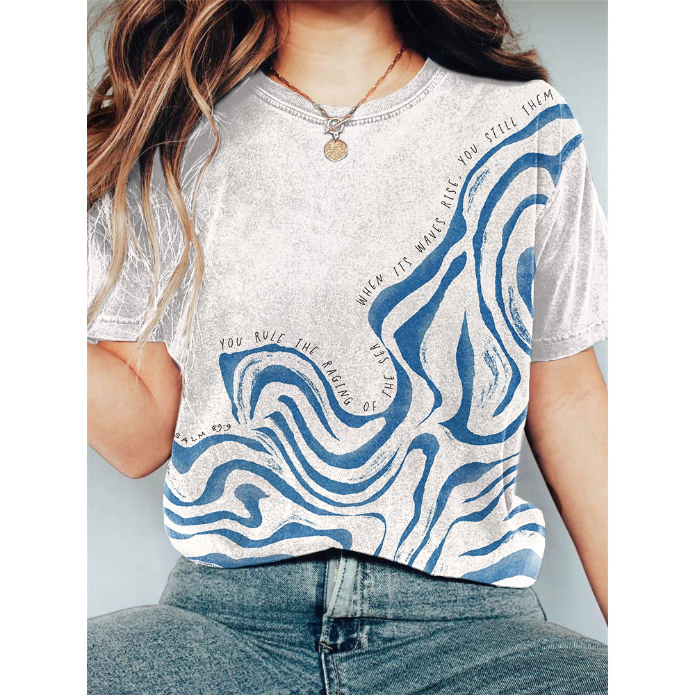 Abstract Ocean Waves Christian Art Print Casual Cotton T-Shirt