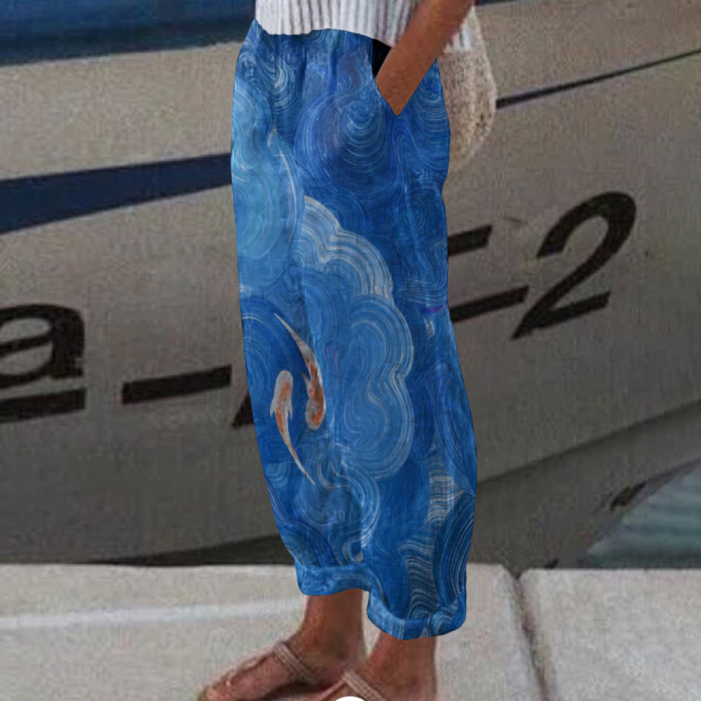 Abstract Ripple Two Little Koi Art Print With Pocket Trousers