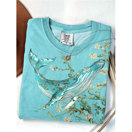 Almond Blossom Inspired Whale Art Comfy T Shirt