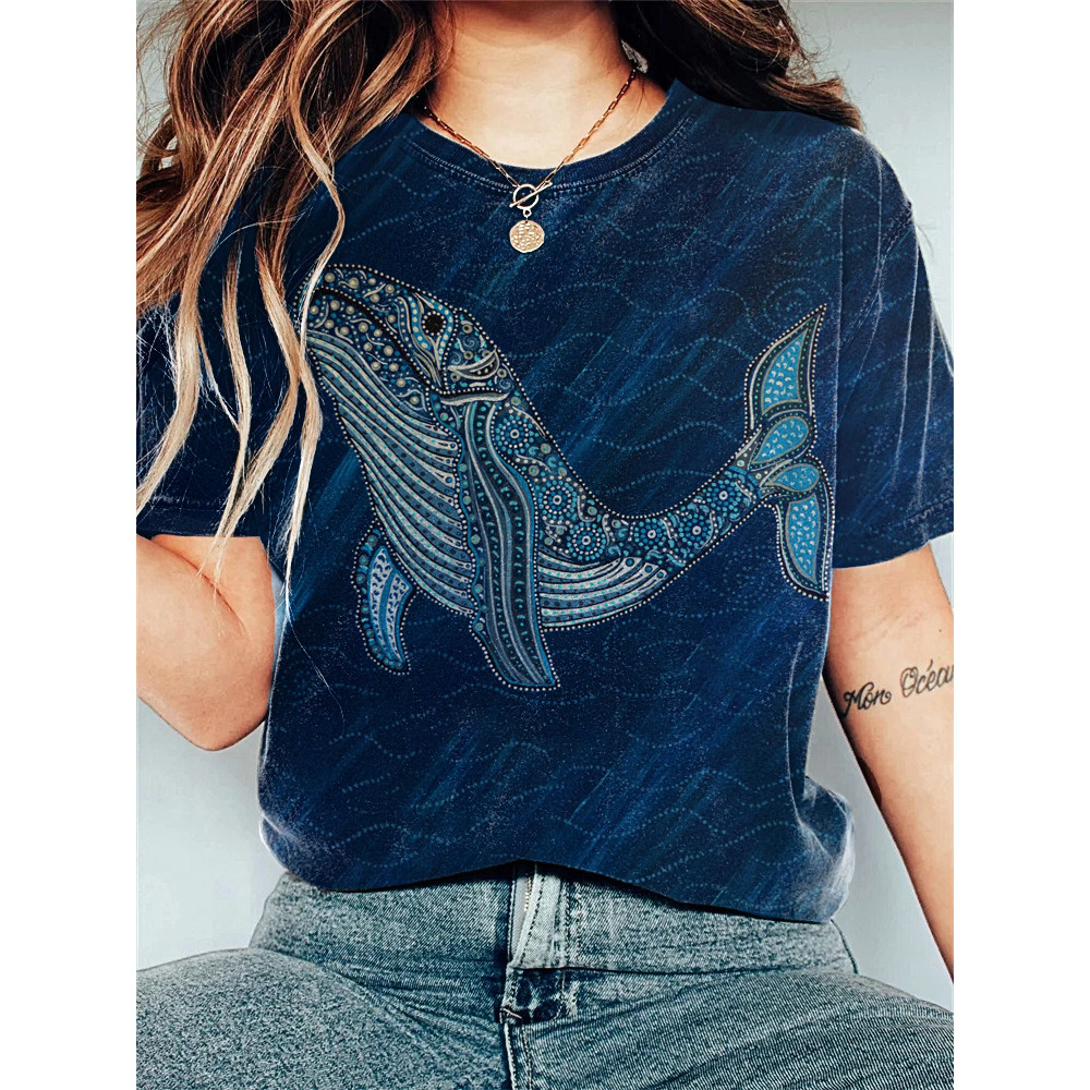 Art Painting Whale Print Vintage T-Shirt